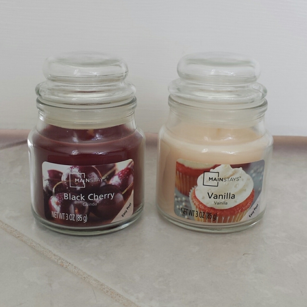 2 Mainstays Mini Jar Candles with lids